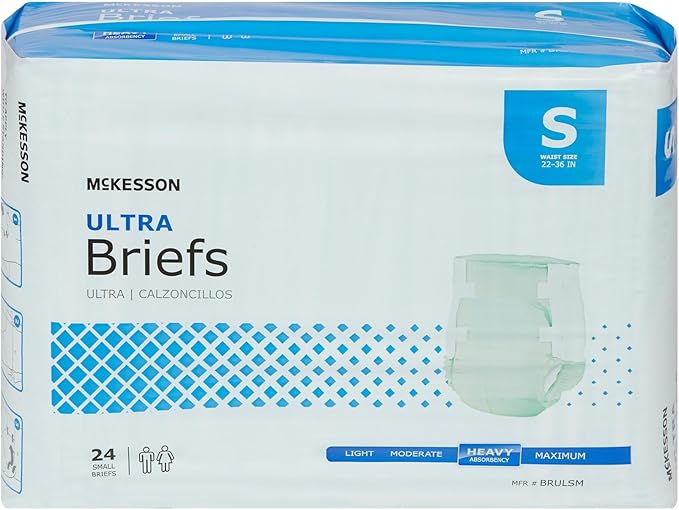 McKesson Ultra Briefs, [96 Count], Small, 22-36 in. Incontinence Adult Diapers, Heavy Absorbency, Unisex, Disposable, Elastic Leg Gathers and Contoured Fit for Men and Women
