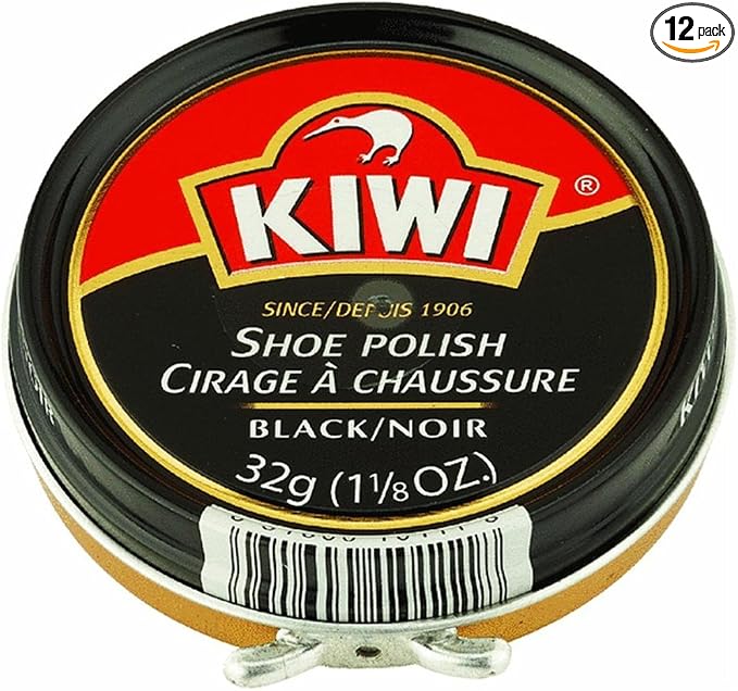 KIWI Black Shoe Polish and Shine | Leather Shoe Cleaner for Dress Shoes and Boots | Carnauba Wax | 1 1/8 Oz | Pack of 12
