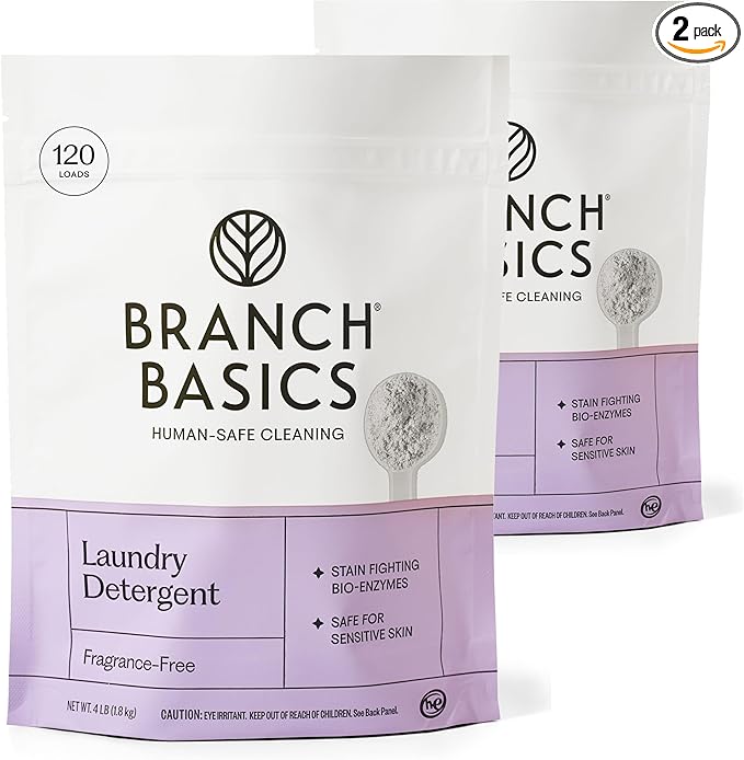 Branch Basics Laundry Detergent – 2 Pack, 4lbs per | Plant & Mineral-Based Formula | Lifts Stains & Removes Odor | Plastic-Free, Fragrance-Free & Safe for Sensitive Skin