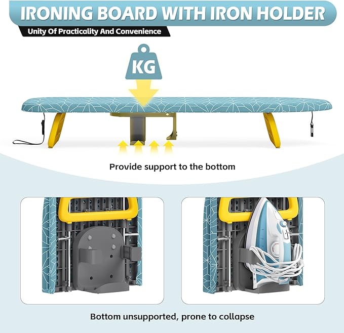Foldable Small Ironing Board Tabletop, Mini Iron Board Small, Table top mini Ironing Boards Small with Cover pad, Compact Portable Travel Iron and Ironing Boards Set, 12 * 32 Cadet Blue (with Holder)