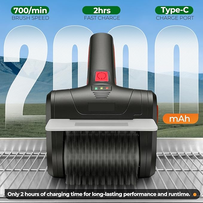Auto Dynasty Cordless Electric Grill Brush, 304 Stainless Steel BBQ Brush with Rotating Scrub Head, Rechargeable, Type-C Fast Charging for Gas/Charcoal/Outdoor Grill, Red/Black