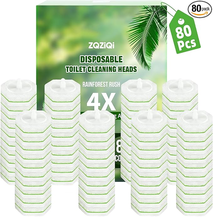 80 Count Toilet Bowl Wand Refills for Clorox, Disposable Toilet Brush for Clorox Wand Cleaning System, Upgrade Toilet Bowl Cleaner Refill Pads for Closestool Cleaning,No Falling Apart,Rainforest Rush