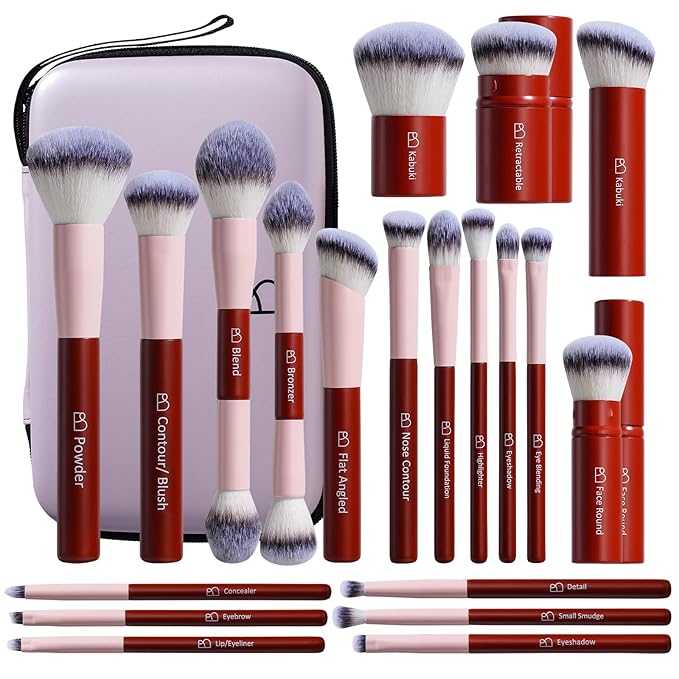 BS-MALL Makeup Brushes Kit – Professional Makeup Tools with Travel Case, Includes Foundation, Powder, Concealer, Lip & Eyeshadow Brushes for Daily Use & Versatile Occasions (Vermilion-Pink)