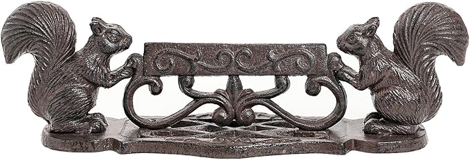 Sungmor Heavy Duty Cast Iron Boot Scraper, Vintage Rustic Black Squirrel Boot Cleaner, Garden Front Door Entrance Shoe Scrubber Mat, Farmhouse Outdoor Patio Decorative Mud Cleaner