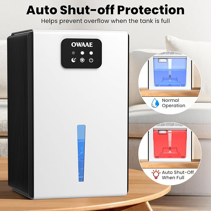 Dehumidifier, 1000 sq.ft Quiet Dehumidifiers for Home Bedroom Bathroom Basement with 95oz Water Tank, Sleep Mode, Auto Shut-Off 7 Colors LED Light, White