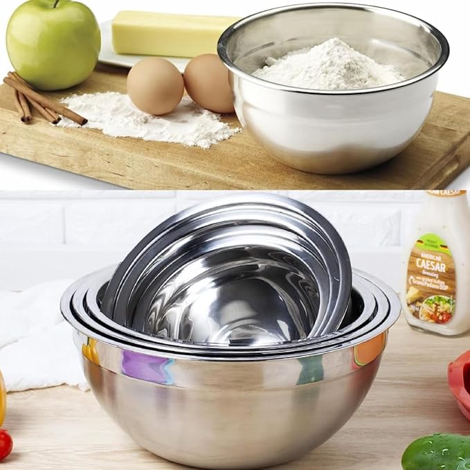 WEPSEN Mixing Bowls with Lid Set, 25PCS Kitchen Utensils Metal Bowl Stainless Steel Nesting Bowls, Measuring Cups and Spoons, Egg Whisk for Baking Prepping Cooking Serving Supplies