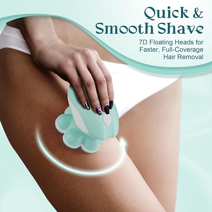 Electric Shaver for Women Legs, Full-Body Grooming Razor, Green | 7D 360° Painless & Smooth Leg Shaver Heads, 5 Min Wide-Area Fast Body Grooming, Waterproof Wet & Dry Use, Light & Travel Cap