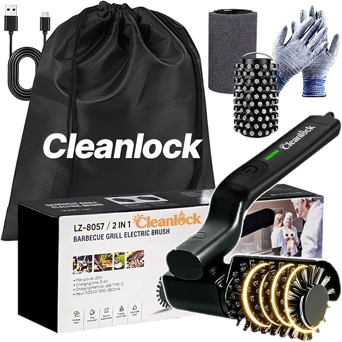 Electric Grill Brush,Removes Burnt Grease in 5 Minutes,Cordless BBQ Grill Cleaner with 3-Speed High Torque Motor,Rotatable Brush Head,150 Min Runtime,Waterproof,for All Materials(1, Grill Brush)
