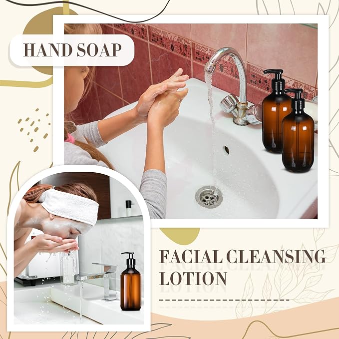 Tessco for you 24 Pcs Amber Soap Dispenser 17 oz Empty Plastic Pump Bottles Refillable Shampoo Container for Hand Sanitizer Soap Lotion Body Wash Conditioner Bathroom Travel