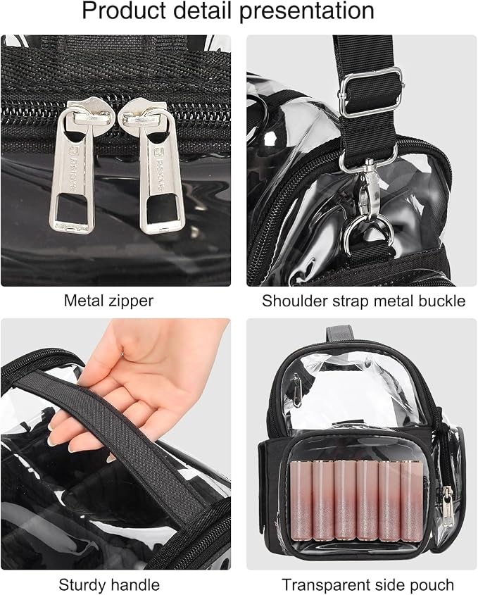 TANTO Clear Makeup Brush Case,Stand-up Makeup Cup Large Cosmetic Organizer Holder Professional Makeup Artist Travel Case with Adjustable Divide&Strap (02-Black（X Large）)