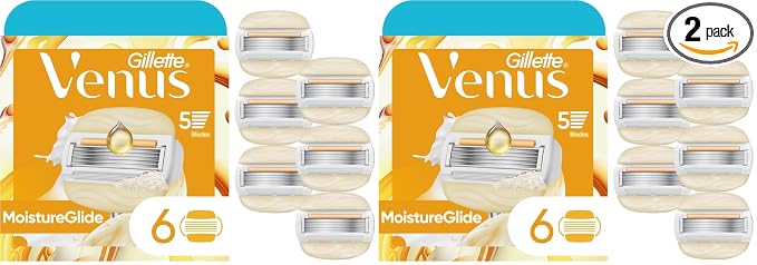 Venus MoistureGlide Women's Razor Blades,With Built-in Shave Gel Bars,6 Razor Blade Refills,(Pack of 2)
