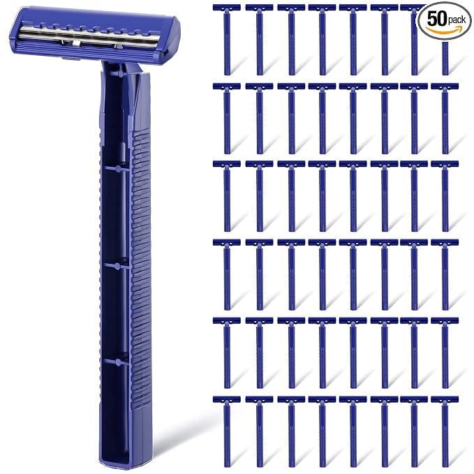 Chumia Twin Blade Razors for Men Stainless Steel Disposable Razors Men Bulk Plastic Shavers Multipurpose Portable Manual Disposable Shavers for Bathing Hotel Travel (50 Pieces)