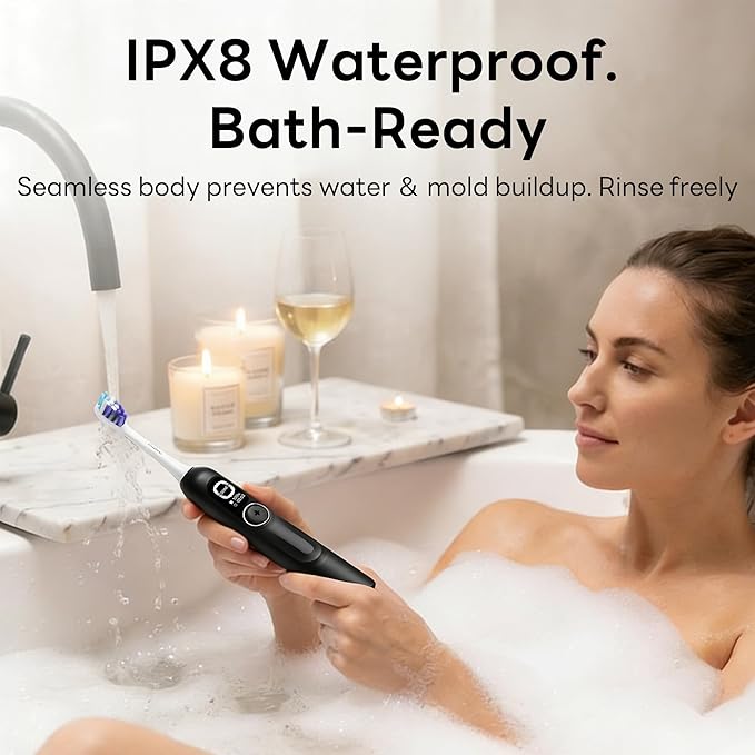 SAKYPRORAL AI Electric Toothbrush for Adults, Sonic Rechargeable Whitening Toothbrush with 6-Zone Tracking, Soft Replacement Heads & Travel Case (Pearl White, 1 Count with 2 Brush Heads)