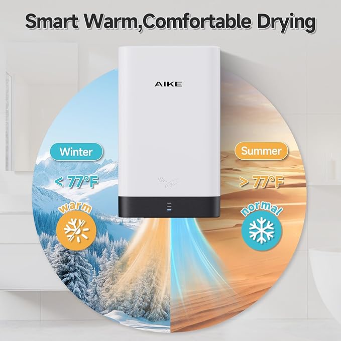 AIKE Compact Hand Dryer for Home Bathroom, Cover ABS Polycarbonate Design, 110V White Model AK2822