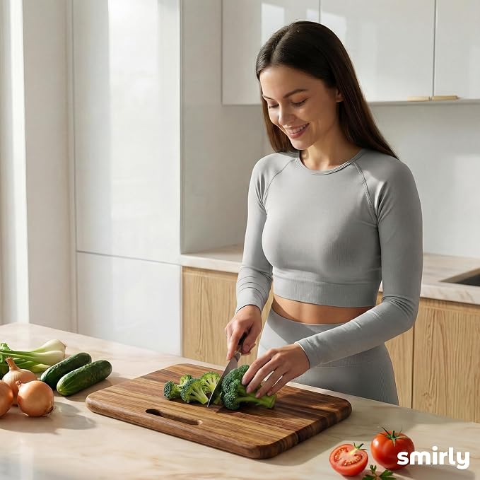 SMIRLY Cutting Boards for Kitchen - 3 Piece Acacia Cutting Board with Stand | Double-Sided Wood Cutting Board, Wooden Cutting Boards Non Toxic for Meat Vegetable Fruit, Food-Grade