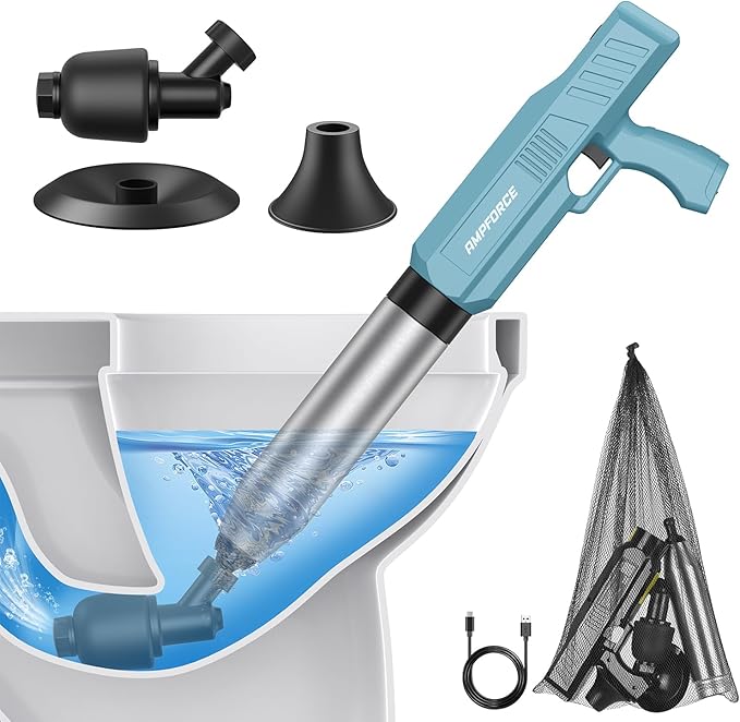 ‌Electric Toilet Plunger for Bathroom, High-Pressure Air Plunger, Heavy-Duty Clog Remover for Toilets, Toilet Drain Unclogger (Dusty Blue)