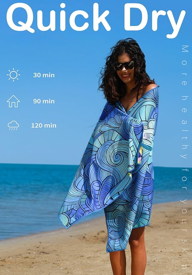 Widdonen Microfiber Beach Towel,Compact 71x32 Inch,Lightweight,Blue | Extra Large,Sand Free,Thin,Absorbent,Quick Dry for Camping,Hiking,Swim,Pool,Bath,Picnic,Gym,Cruise Essentials,Adult Gifts