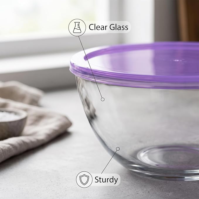 5 Quart Large Glass Mixing Bowl, Clear Large Salad Bowls Glass Big Mixing Bowls for Kitchen Storage
