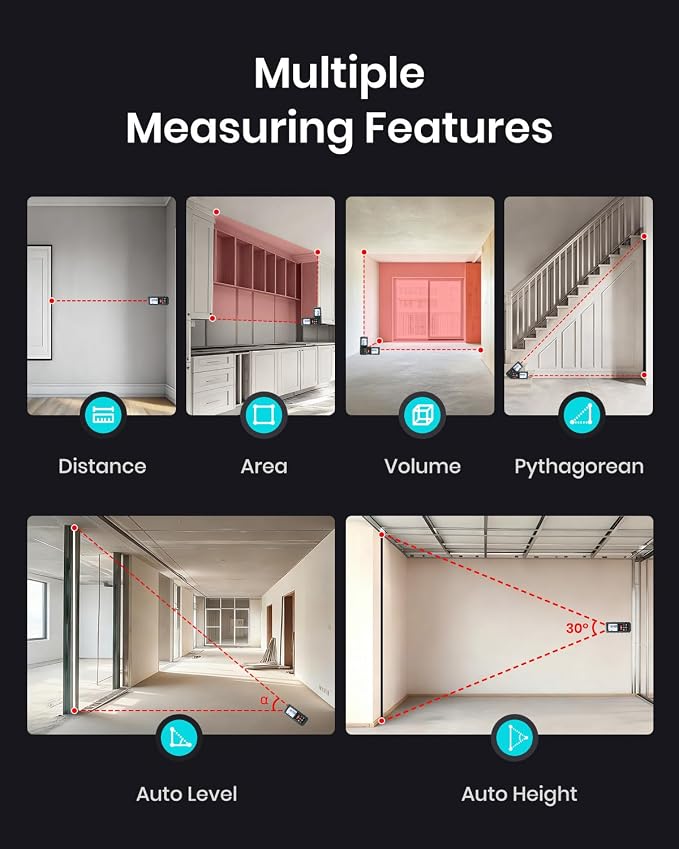 Laser Measure Device, MiLESEEY 393ft Digital Laser Tape Measure with Upgrade Electronic Angle Sensor, 2mm Accuracy, Area Measurement,Volume and Pythagoras, 2" LCD Backlit,Mute, Battery Included