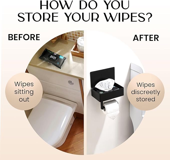 Day Moon™ - Toilet Paper Holder with Shelf - Modern Roll Holder for Bathroom - 1 Pack - Wall Mount - with Storage, Black