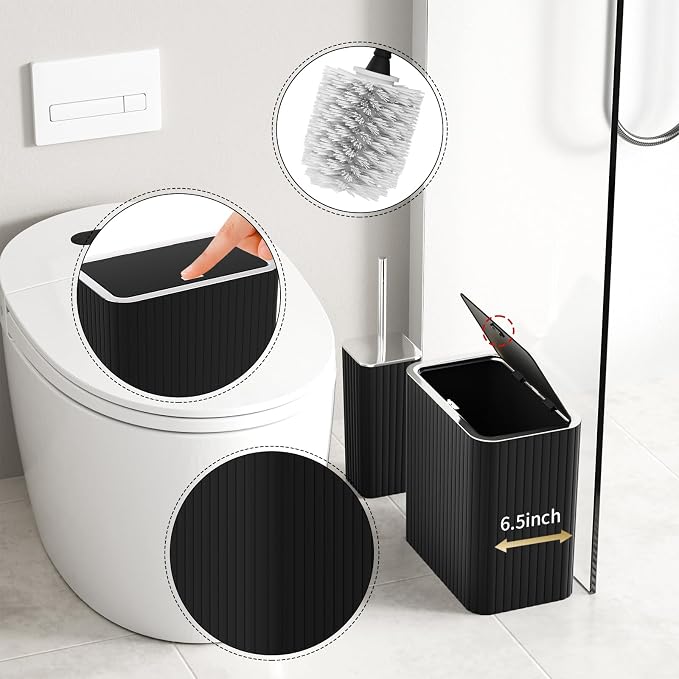 Bathroom Accessory Set - Bathroom Set, 12PC Bathroom Accessory Set, Black Bathroom Accessories Set, Mini Trash Can, Toilet Brush, Trash Can & Soap Dispenser