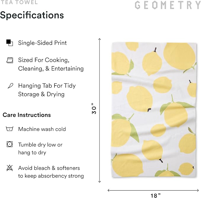 GEOMETRY Kitchen Tea Towels - Quick Dry Microfiber Dish Towels for Kitchen Sunny Lemons, 18" x 30" 1 Pack