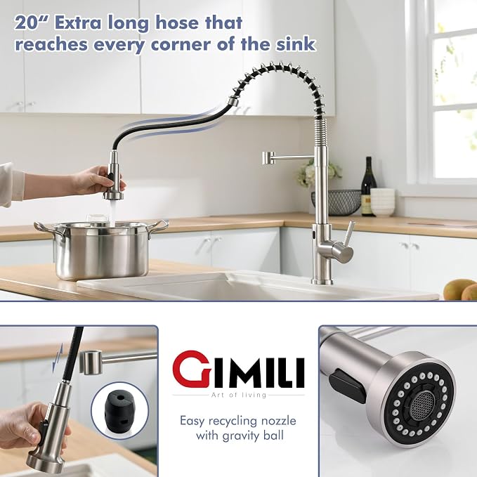 GIMILI Touchless Kitchen Faucet with Pull Down Sprayer, Motion Sensor Smart Hands-Free Activated Single Hole Spring Faucet for Kitchen Sink, Brushed Nickel
