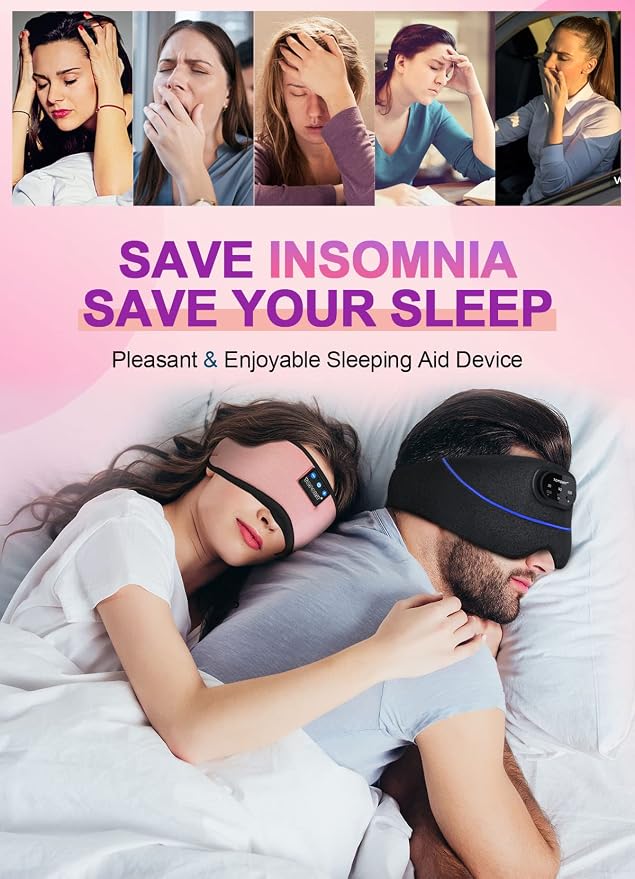 TOPOINT Sleep Mask Headphones Bluetooth 5.2 Wireless, Blackout Eye Mask for Women Men Sleeping Travel Meditation Gifts Cool Gadgets with Speakers Music,Microphone, Noise Canceling Ear Plugs, USB C