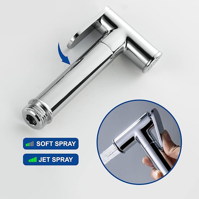 SHAMANDA Warm Water Bidet Sprayer for Toilet with Hot and Cold Brass Rough-in Valve, Stainless Steel Round Handheld Bidet Attachment Set for Feminine, Pets and Baby Diaper Wash, Polished Chrome BDS09