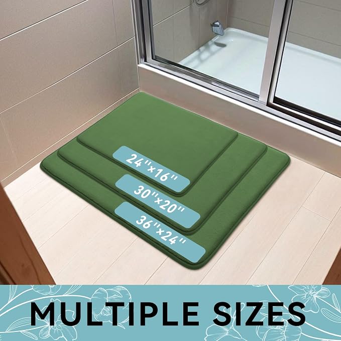 Smiry Memory Foam Bath Mat 36x24, Extra Soft and Absorbent Bathroom Mats, Non Slip Washable Carpet for Floor, Shower and Tub, Olive Green