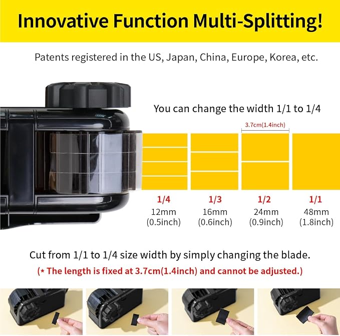 [TENDO°] TENDO Multi-Section Tape Dispenser, Custom Width Tape Cutter with 4 Cutting Sections, Built-in Safety Blade, Ergonomic Grip for Packing and Office Use, ZO-508(Black)