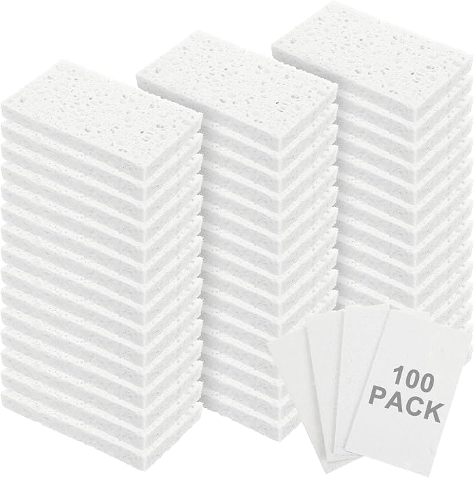 Zhengmy 100 Pieces Sponges Bulk Sponges Kitchen Compressed Sponge Natural Dish Sponge Compressed Wood Pulp Cleaning Without Scratching for Kitchen Bathroom, 3.9 x 2.4 x 0.12 Inch (White)