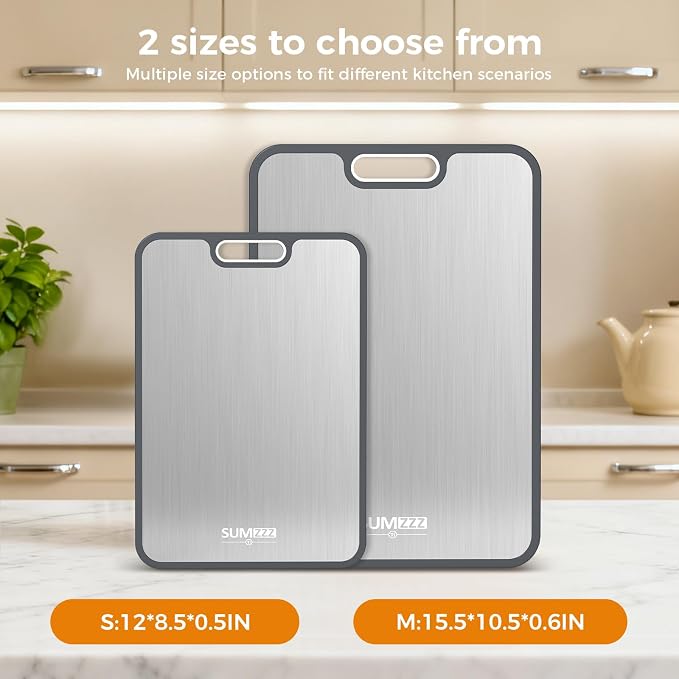 Titanium Cutting Board Double Sided Food Grade, Pure Titanium/PP for Kitchen, Cutting Board Easy to Clean[15.5”*10.5”+12”*8.5”]