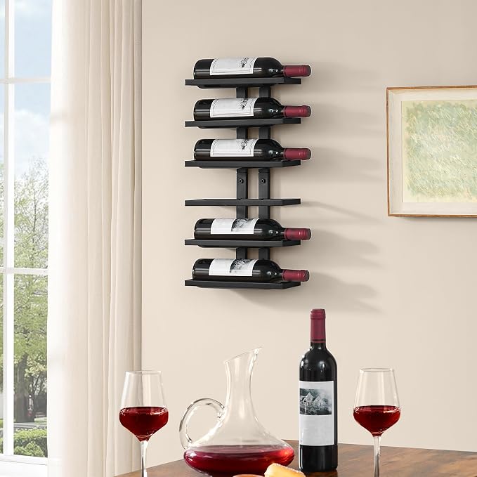 Hoctieon 6 Tier Wall Mount Wine Rack, Wall Racks for Wine Bottles Display and Storage, Hanging Bottle Organizer for Living Room, Dining Room, Wine Cellar, Bar, Black