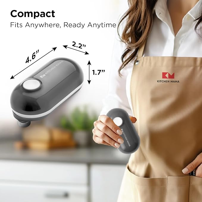 Kitchen Mama Mini Plus Rechargeable Electric Can Opener, Metal Gray | USB-C Charging, Hands-Free Auto Stop, Cordless Smooth Edge, Compact for Travel, Perfect for Seniors with Arthritis