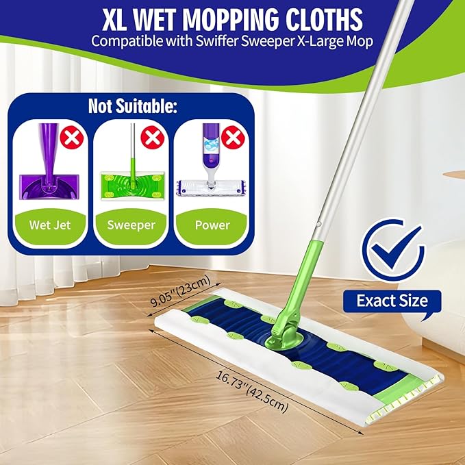30 Count Heavy Duty Wet Mopping Cloths Refill Compatible with Swiffer Sweeper XL Mop, Disposable Wet Pads Refill X-Large Size for Multi-Surface Floor Cleaning, Unscented
