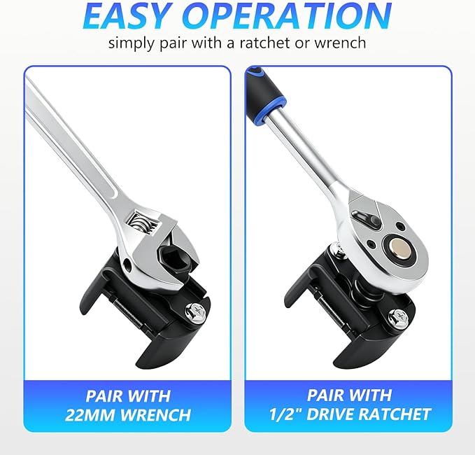 2 PCS Adjustable Oil Filter Wrench Set, 60-80 mm & 80-105 mm Universal Oil Filter Removal Tool, 1/2" & 22mm Drive Non-Slip Auto Clamp Wrench for Car Spin-On Filters