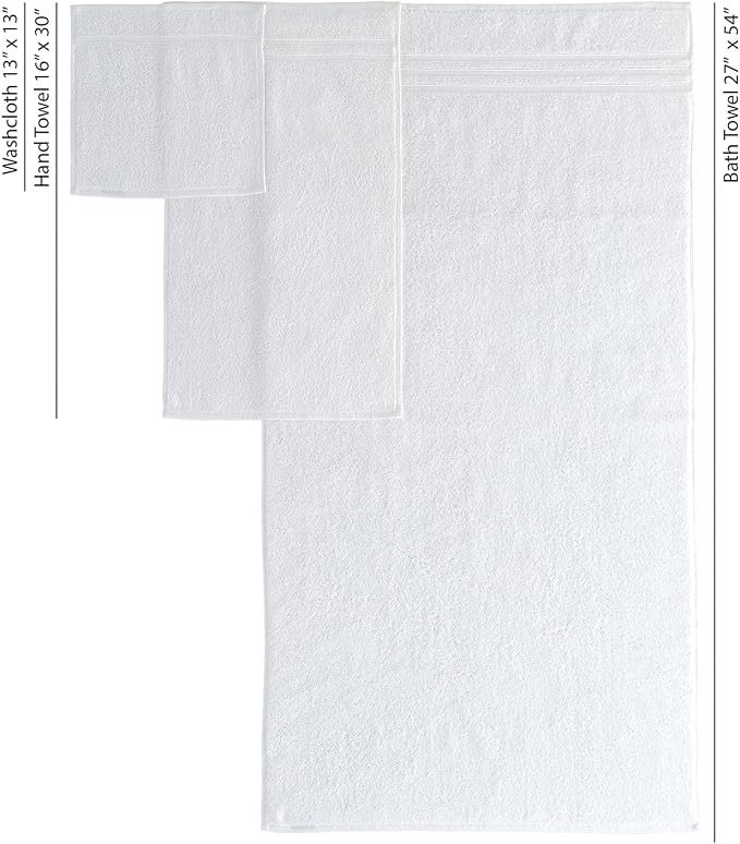 Hawmam Linen White 6 Piece Bath Towels Set for Bathroom Original Turkish Cotton Soft, Absorbent and Premium 2 Bath Towels, 2 Hand Towels, 2 Washcloths