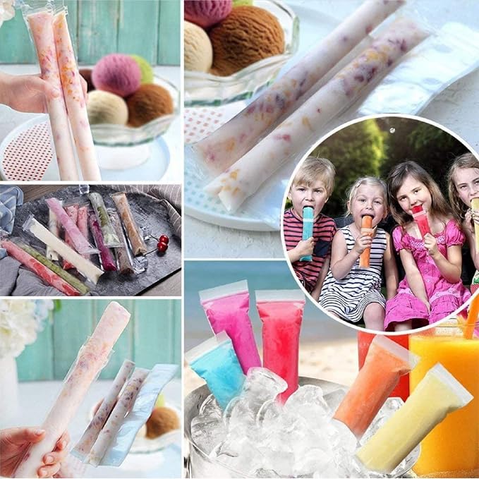 Funtery 1000 Pcs 11" x 2" Disposable Ice Lolly Mold Bags Freezer Tubes with Zip Seals Ice Candy Bags Ice Candy Pouches and 5 Pcs Funnel for Yogurt Sticks Juice Fruit