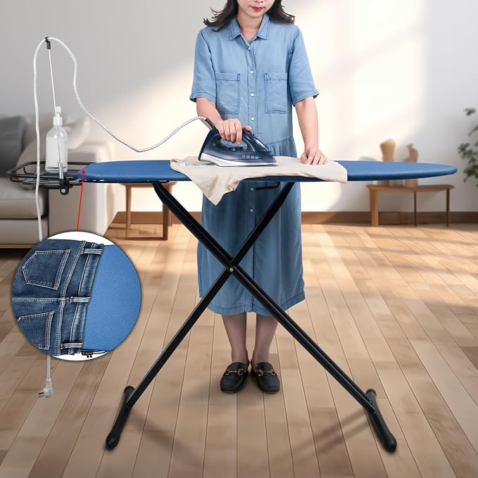 Duwee 18"x48" Deluxe Ironing Board with Retractable Iron Rest | Extra Wide Ironing Board,Heat Resistant Cover and Thicken Padding,Thicken Steel Top Board,with sleeve board,Adjustable Height