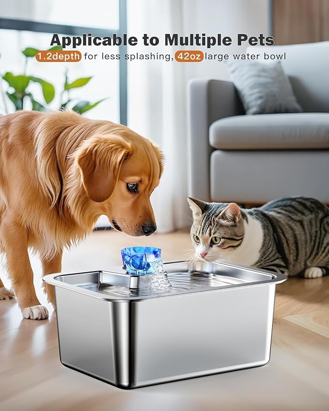 Stainless Steel Dog Water Fountain,3 Gallon Large Pet Water Fountains for Dogs and Cats, 11L /386oz Dog Water Bowl Dispenser w/Filter Drinking Bowls Indoor, Cat Founatin Quiet Pump, Easy to Use