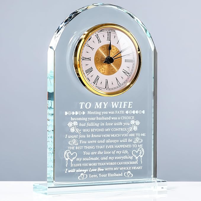 YWHL Gifts for Wife from Husband Wife Birthday Gift Ideas Crystal to My Wife Clock Anniversary Presents Romantic I Love You Gifts for Her on Valentines Mothers Day Christmas