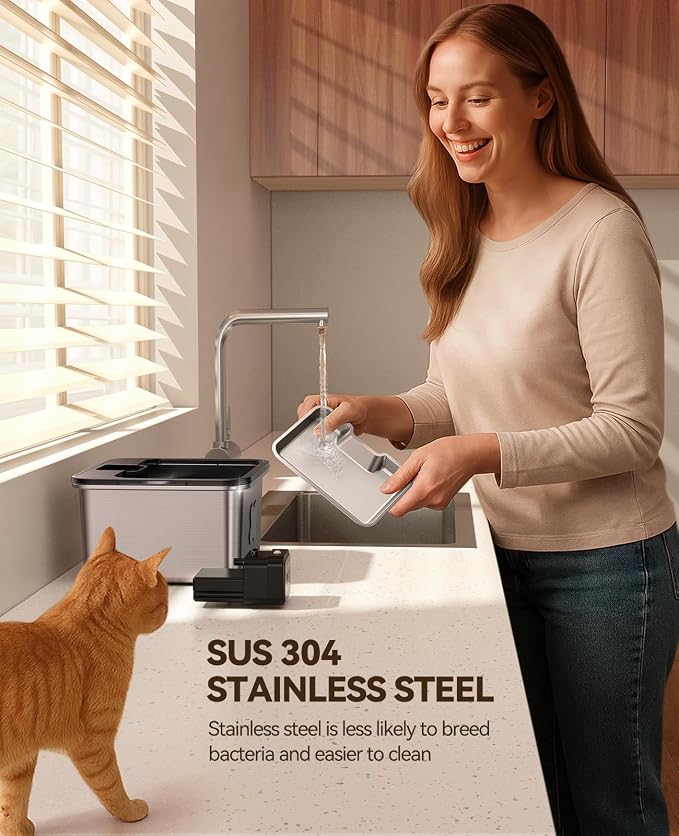 Cordless Cat Water Fountain : [Visual Filter] & [Heavy-Duty Stainless Steel] 3.2L/108oz, FEELNEEDY- Premium, Durable Design, 4000mAh Battery Operated Pet Fountain with Sensor, FN-W17 for Cats and Dogs