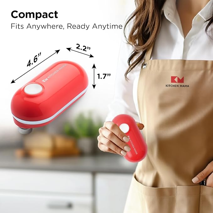 Kitchen Mama Mini Plus Rechargeable Electric Can Opener, Red | USB-C Charging, Hands-Free Auto Stop, Cordless Smooth Edge, Compact for Travel, Perfect for Seniors with Arthritis