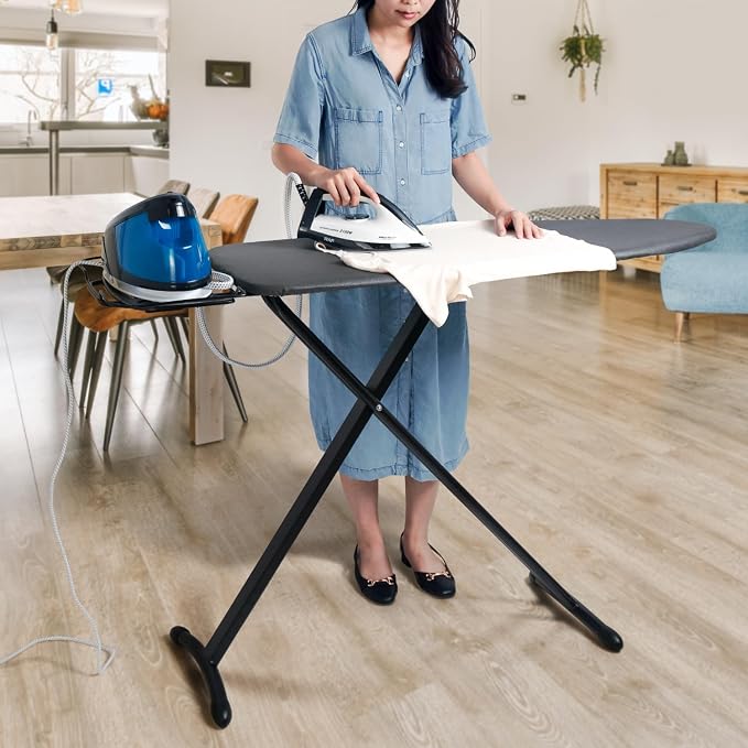 Duwee 17"x46" Ironing Board Full Size,Deluxe Ironing Board with Iron Rest | Heat Resistant Cover and Thicken Felt Pad, Adjustable Height,Heavy Sturdy Legs,Black