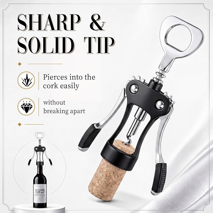 Hushee 5 Pcs Wing Corkscrew Opener, Zinc Alloy Heavy Duty Multifunctional Wine Bottle Opener for Restaurant, Bar, Waiters, Ideal for Wedding Shower Party Favors Gifts (Silicone,Black)