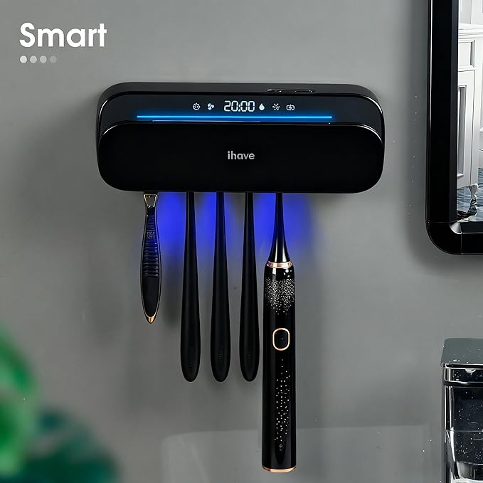 iHave Toothbrush Sanitizer and Holder, UV Toothbrush Holders for Bathrooms with 100M Negative Ions for 360° Disinfection, Mold Prevention & Odor Removal, 5-Slot Turbofan Drying Toothbrush Holder
