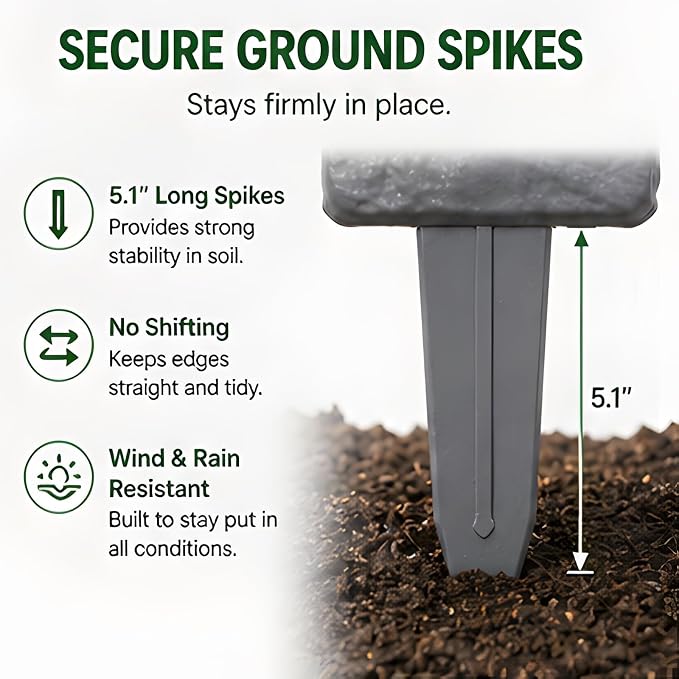 Imitation Stone Garden Fence No Dig Landscape Edging Faux Stone Garden Border Plastic Pound in Edging for Landscaping Flower Beds Yard Decorative Artificial Rock Edgers Bricks (10, Grey)
