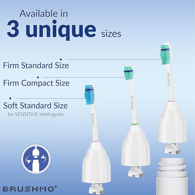 Brushmo e-Series Sensitive Replacement Toothbrush Heads, Compatible with Philips Sonicare Screw-on Electric Toothbrush Handles, 6 Standard Replacement Heads, Ultra Soft Dupont Bristles, BM756, White