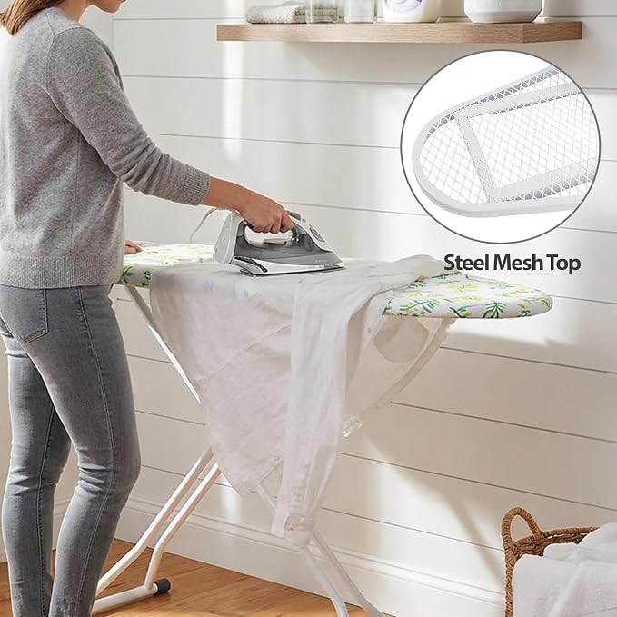 SheeChung Ironing Board 13"x43",Full Size Iron Board with Rest,Adjustable | Compact Iron Table,Foldable,Heat Resistant Cover with Padding,7 Adjustable Height,Heavy Duty Sturdy Legs,Steel Mesh Top